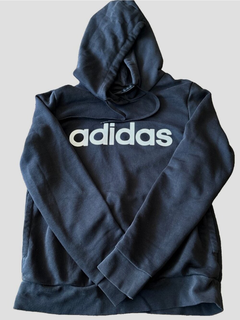 Adidas Youth Unisex Spell out Logo Hoodie Shirt Black Small 8-10 Sweatshirt